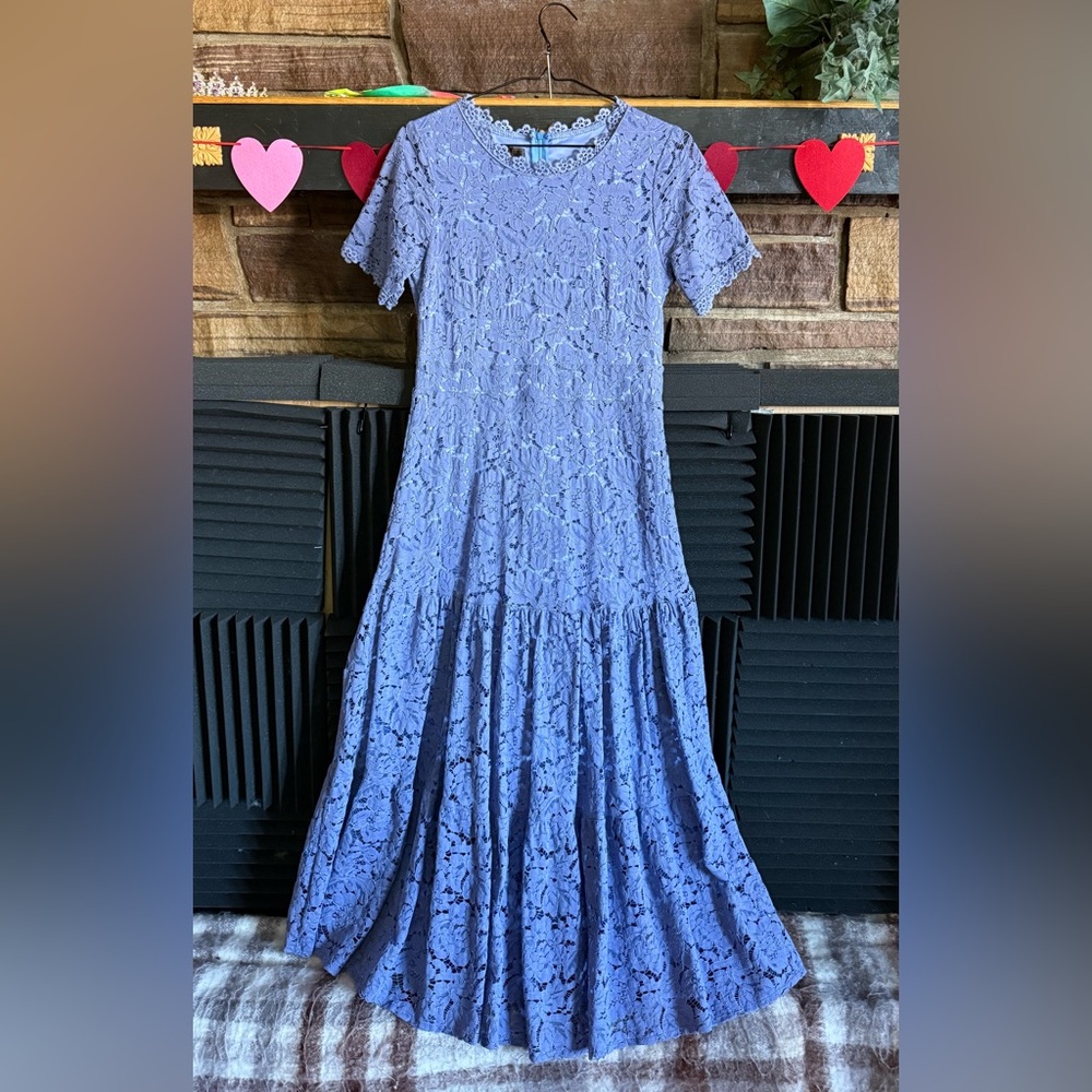 Elegant Lace Maxi Dress in Blue size small